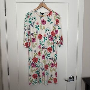 J Jill Wearever Collection Dress Sz M Multicolor Floral Print Stretch Casual